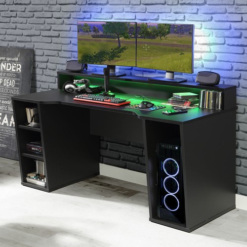 Computertisch Gaming PC-Tisch 1 Tezaur Schreibtisch schwarz matt mit Beleuchtung - Bild 7 von 13