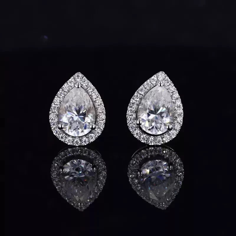 3 Ct Pear Cut Certified Moissanite Lovely Stud Earring 14K White Gold Plated
