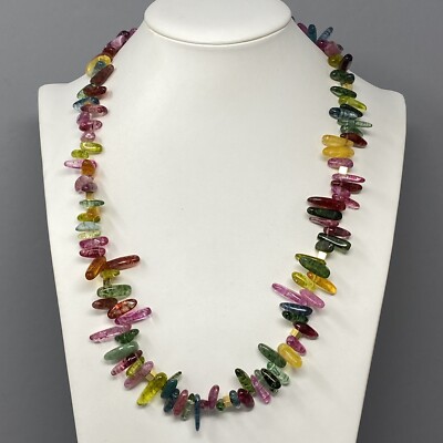 VTG Designer Necklace Multicolor Assorted Gemstones Crackled Dagger MPC Healing