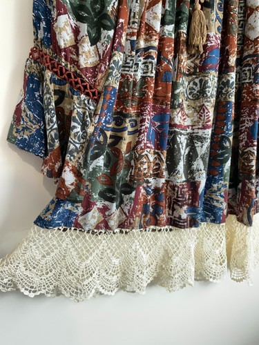 Missy Q Blouse Women Plus Sz 16 Maroon Red Green Gypsy Lace Hem Off Shoulder Top - Picture 5 of 14