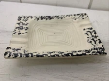 Vintage MCM Ceramic Ashtray Ivory Black Splatter