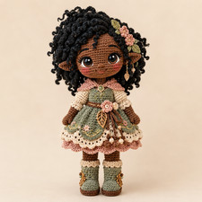 Black Crochet Witch Doll 15cm, Handmade Dark Skin Amigurumi Doll, Cute Fantasy P