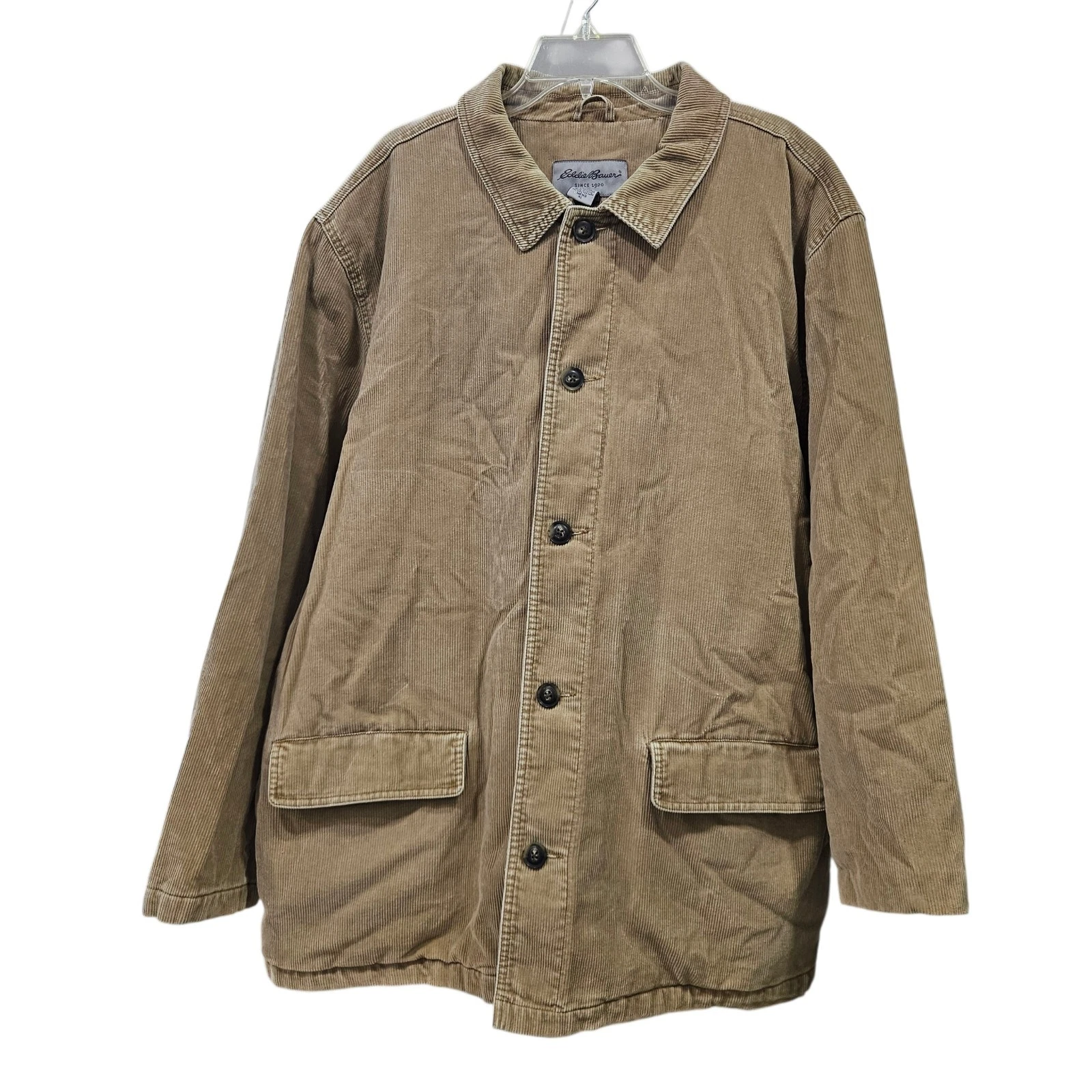VTG Eddie Bauer Tan Corduroy Barn Chore Coat Jacket Sz XL Quilted Cotton Lined