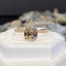Pear Cut Lab Created Diamond Pretty  Beautiful Wedding Ring 14k Rose Gold FN