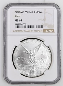 2001 Mo 1 Oz Silver Mexico Libertad   NGC MS67. BRIGHT COIN. NO RESRVE!!