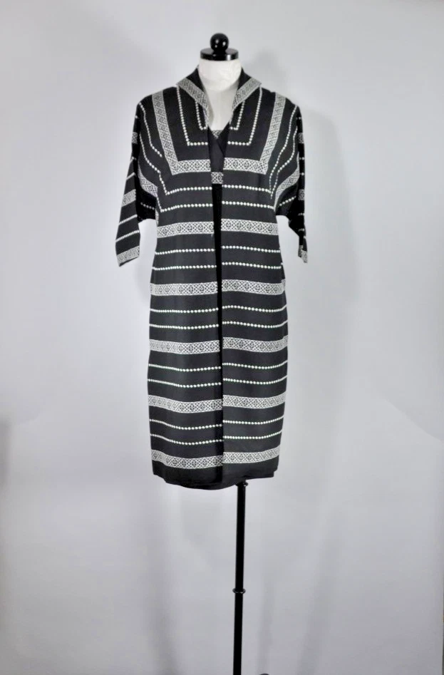 Винтажный 1950-х Lilli бриллиант черный белый вышивка два изделия пальто карандаш платье комплект S - Изображение 3 из 4