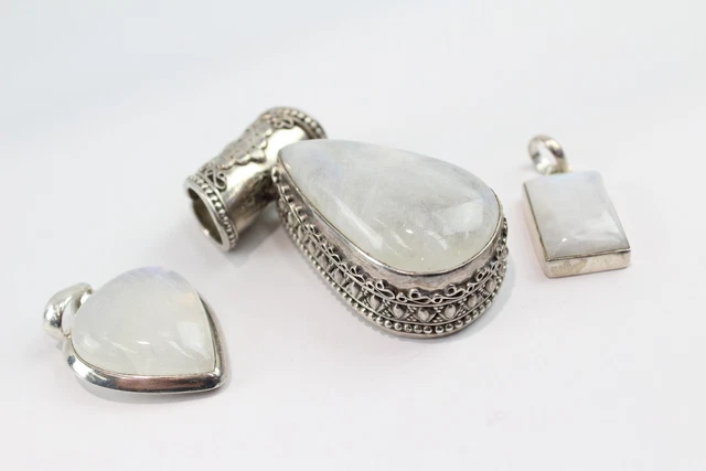 20 Sterling Silver Moonstone Pendants Ornate Statement Modernist x 3 (34g)