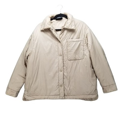 Pull&Bear Jacket Mens Small Tan Retro Style Button Snap Insulated *Read*