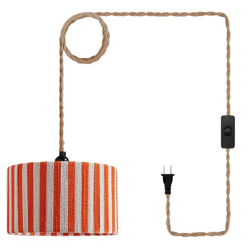 Rattan Pendant Light Plug in Boho Hanging Lamp 177in Cord With On Off Switch