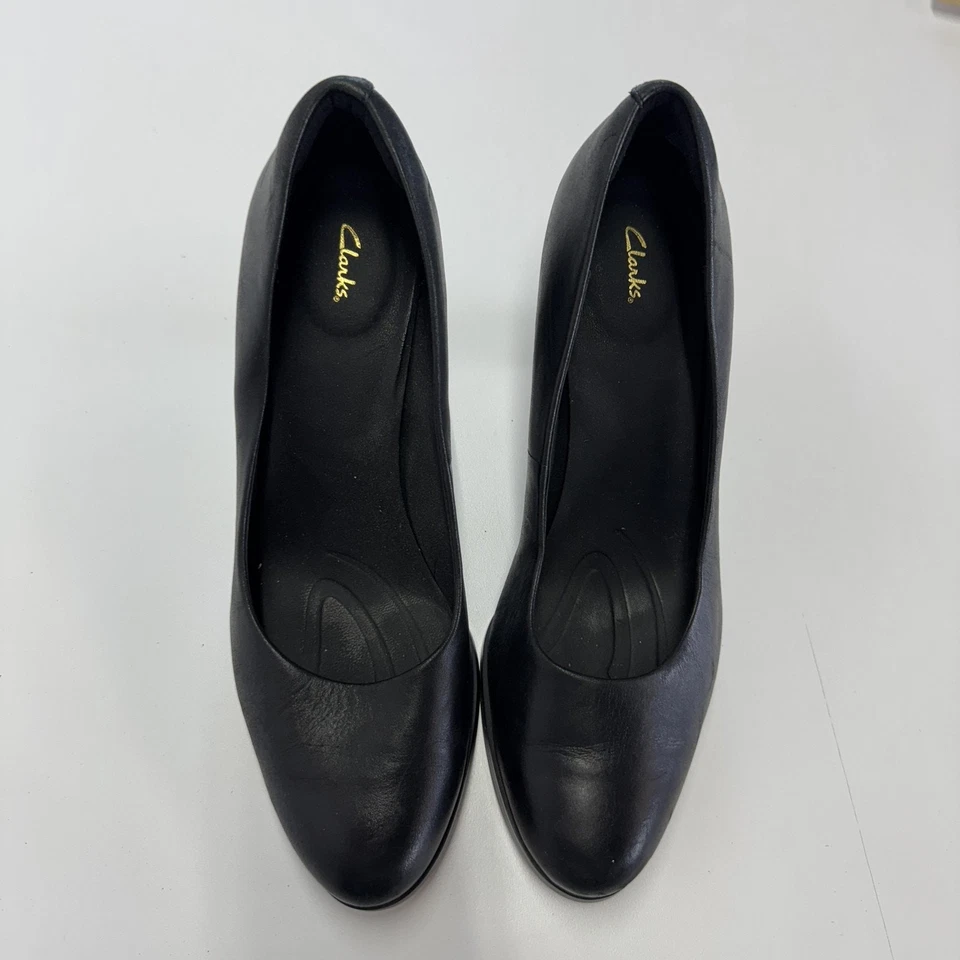 Zapatos Clarks para mujer talla 9 negros Kaylin Cara 2 cuero tacón bloque zapatos cómodos Foto 2 de 4