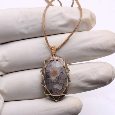 Stein Der Freude ~ Handgefertigt Natürlich Verrückte Spitze Achat Boho Makramee - Bild 1 von 4