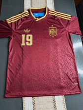 adidas Spain National Team Soccer Jersey Lamine Yamal #19 Burgundy GoldWomen XL