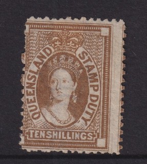 QUEENSLAND 1874 10/ QV STAMP DUTY Revenue p12 Elsmore Cat $45 GU