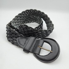 Vtg Women's M/L Capezio Black Genuine Leather Braided Belt