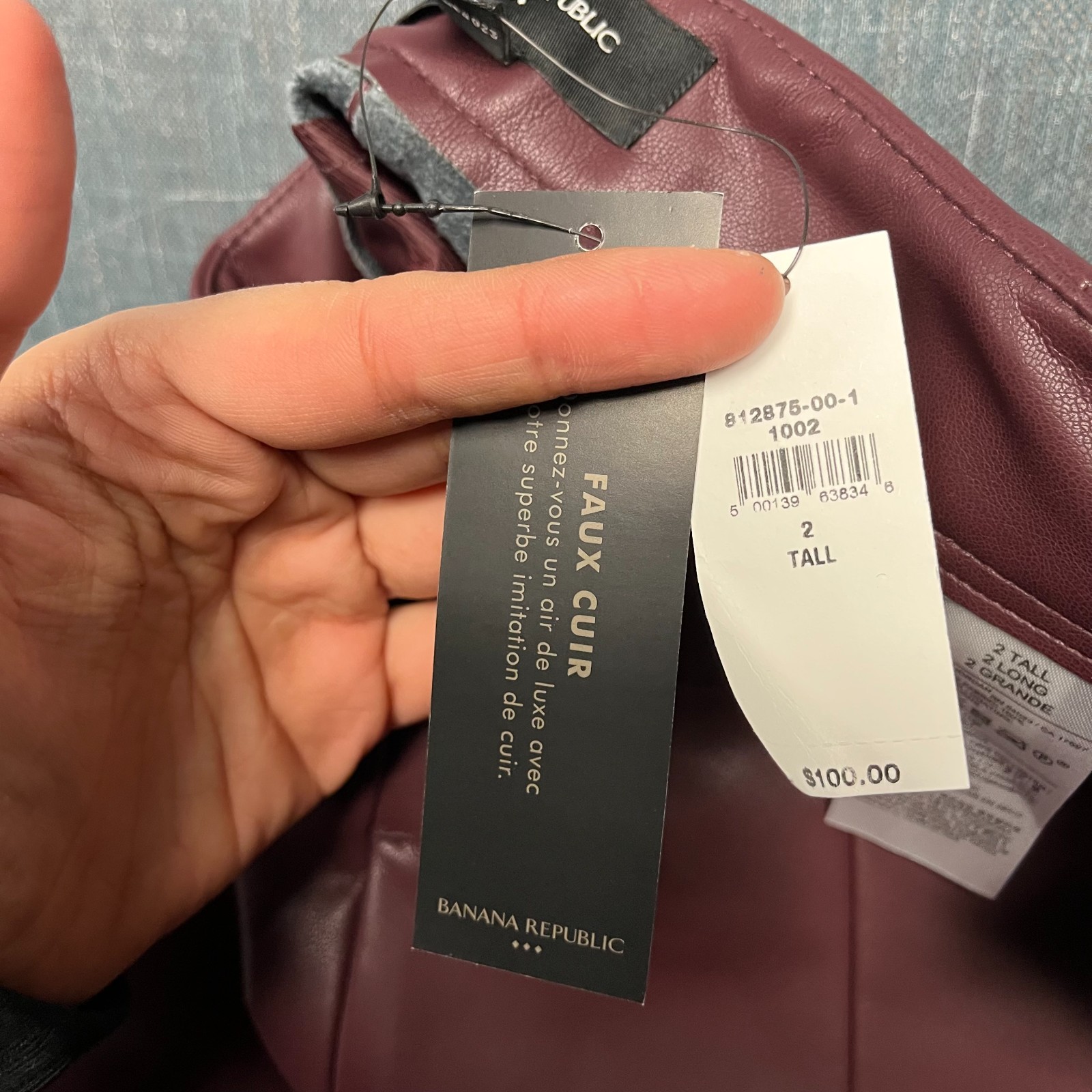 Banana Republic Women's Pants Size 2 Tall Burgundy Wide Leg Leather Button Fly thumbnail 12