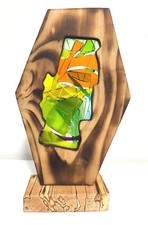 Schermo artistico legno incantato astratto, unico fatto a mano vetro fuso 