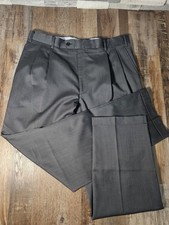 KIRKLAND Men's Gray Long Pant 100 Wool Pleated Cuffed Lined Waist 38 x 32