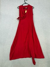 Kashi Dress Womens Small Red Wrap Maxi Silk Pleated Traditional NEW $120