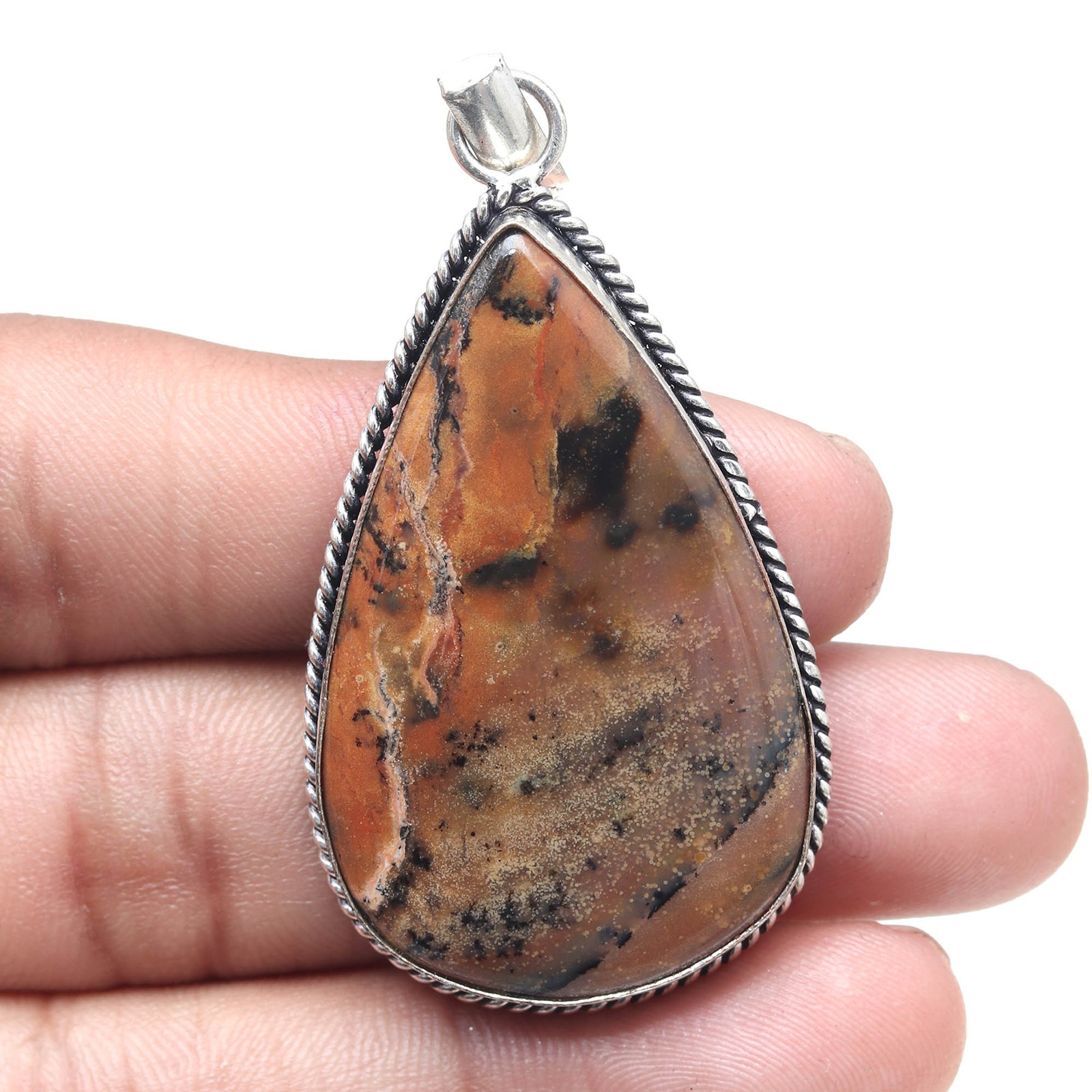 Dendritic Gemstone Pendant in Antique Silver Handmade Jewelry 2.5 Inches