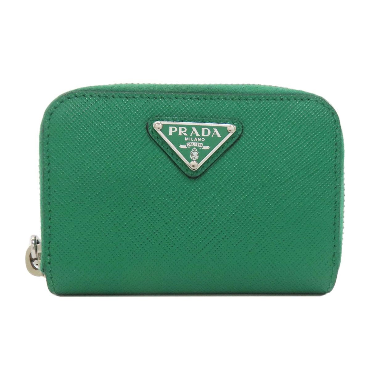 Prada Saffiano Card Case Green Leather Metal Fittings Ladies Used