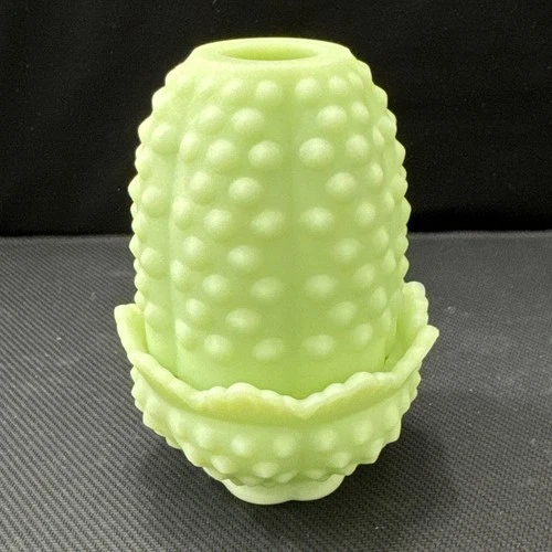 FENTON Lime Sherbert Satin Hobnail Fairy Lamp Uranium Glass 3608-LS