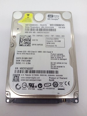 WESTERN DIGITAL *WD1200BEVS-75UST0* 120GB* SATA HDD Notebook 2,5 Zoll #NFP1864