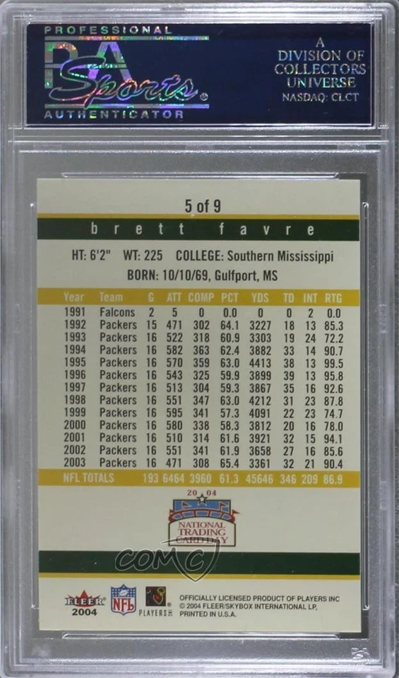 2004 National Trading Card Day Brett Favre (Fleer) #5 PSA 10 GEM MT HOF - Image 2 of 2