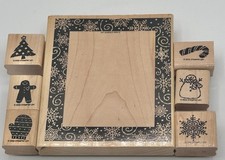 Stampin' Up Holiday Frame Fun Rubber Stamps Set of 7 Used