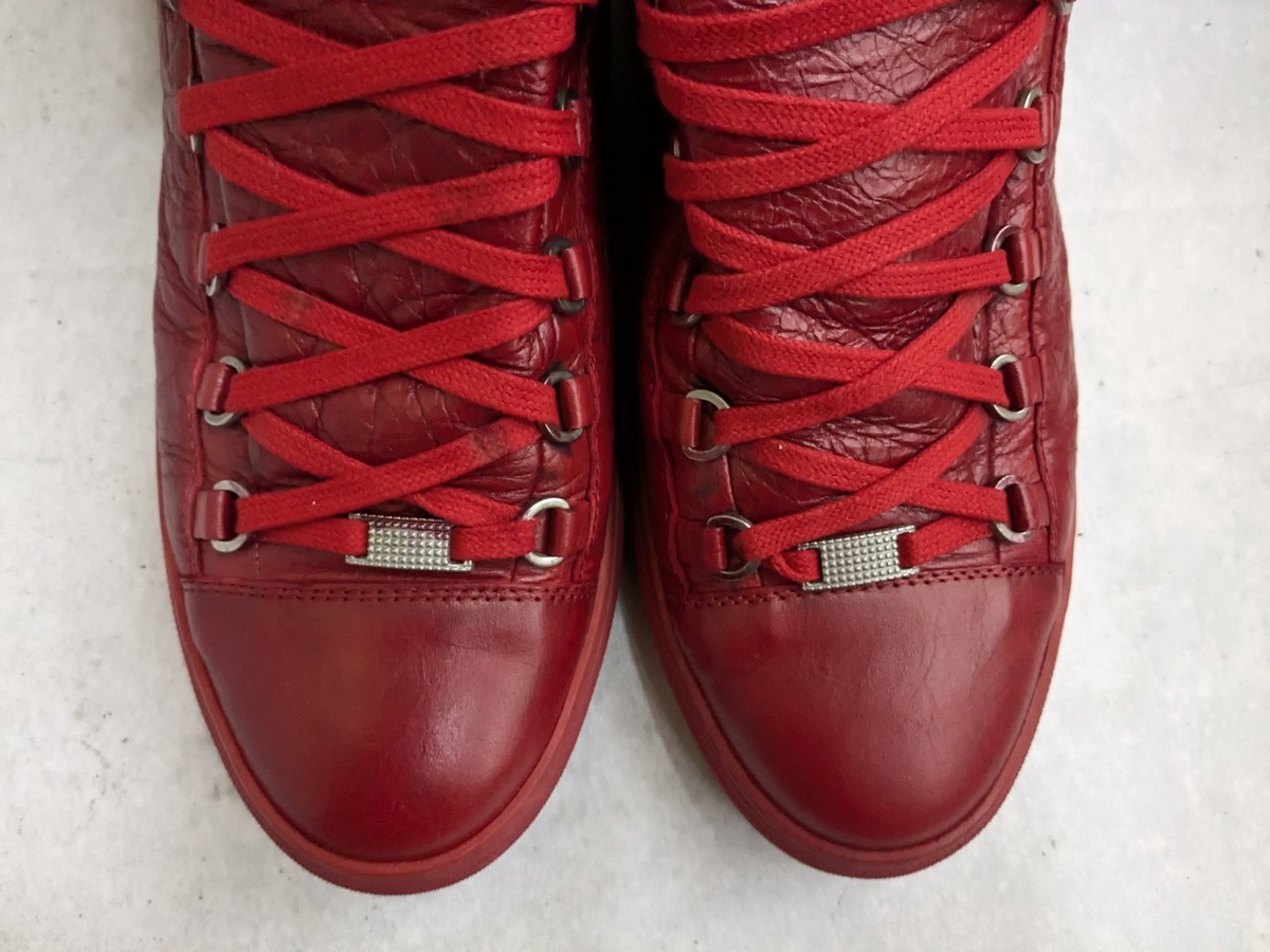 Balenciaga Arena Red Men 11 44 Leather High Top Sneakers Shoes