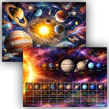 Solar System Poster Set of 2 -Kids Educational Planets Chart & Space Wall Art A3