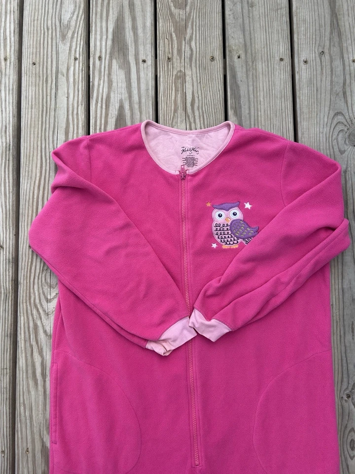 Nick & Nora One Piece Pink Pajamas PJ Size XL Owl Feet Footed Hoot Footie - Image 2 of 4