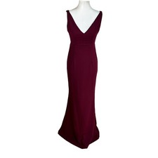 Lulus Polyester Stretch Dress Small Burgundy Sleeveless Maxi Bodycon V neck