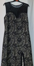 Black Lace On Pale Yellow Long Dress Length: 61" Size 16 By: Muisol China BNWT