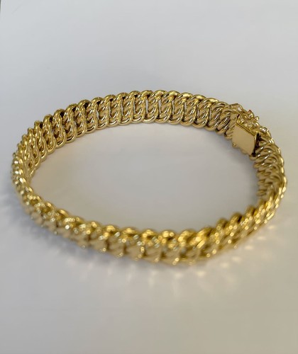 Bracelet En Or 18 Carats Avec Nacre - 12,90 Grammes, Longueur 19 Cm - Occasion Rénové