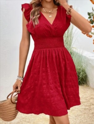 Stunning V-Neck Aline Swing Dress - Ruffle Trim Sz L