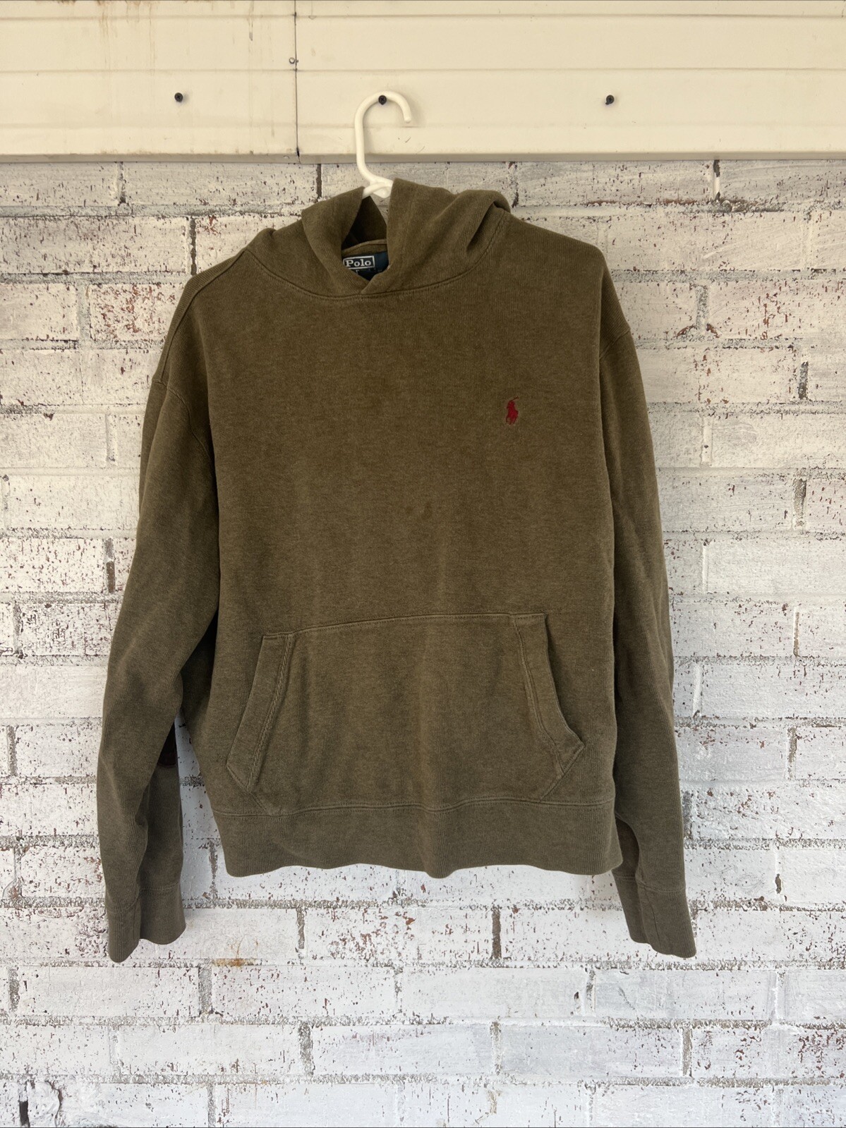 Felpa con cappuccio vintage Ralph Lauren polo donna verde rosso pony taglia XL