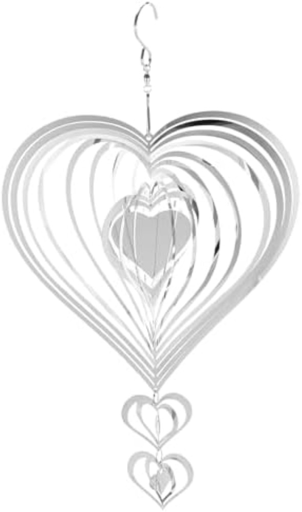 Scultura Cinetica Cuore Acciaio QUARKZMAN 36x20cm Wind Spinner