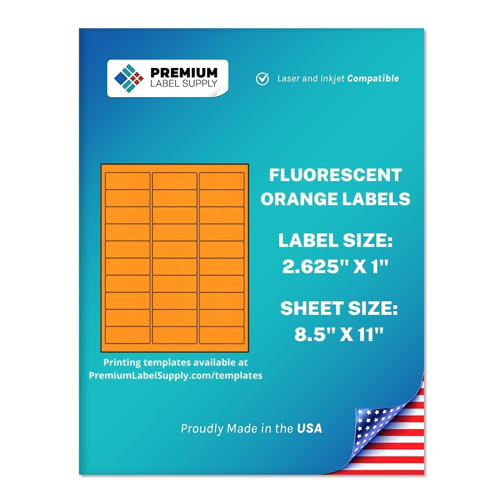 750 Fluorescent Orange 2.625" x 1" Neon Color Address Labels 30 per sheet