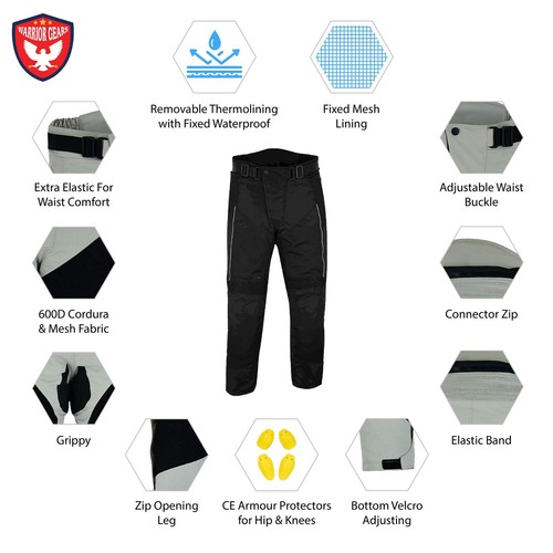 Warrior Motorcycle SUMMER MESH 600D Cordura Textile 3M Breathable Armour Trouser - Picture 20 of 44