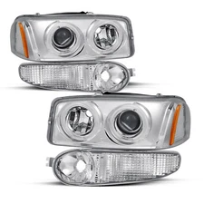 For 2000-2006 GMC Yukon Denali Halogen Halo 4Pcs Headlights+Bumper Lamps LH+RH