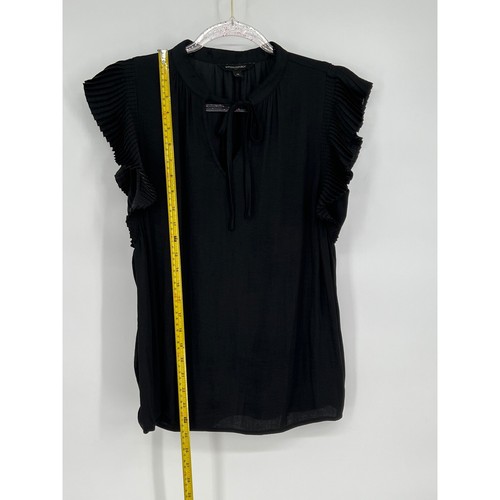 Banana Republic Blouse Pleated Flutter Sleeve Tie Neck Black Top Size M - Picture 2 of 8
