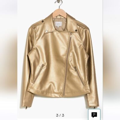 Jaclyn Smith Faux GOLD Leather Moto Jacket /size large NEW W/TAGS