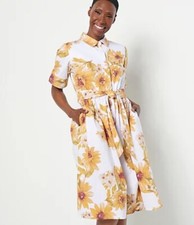 J Jason Wu Regular Stretch Cotton Printed Novelty Shirt Dress White Floral 5X A4