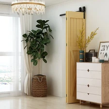 Top Mount Roller Bifold Sliding Barn Door Hardware Kit Black Flat Track Modern