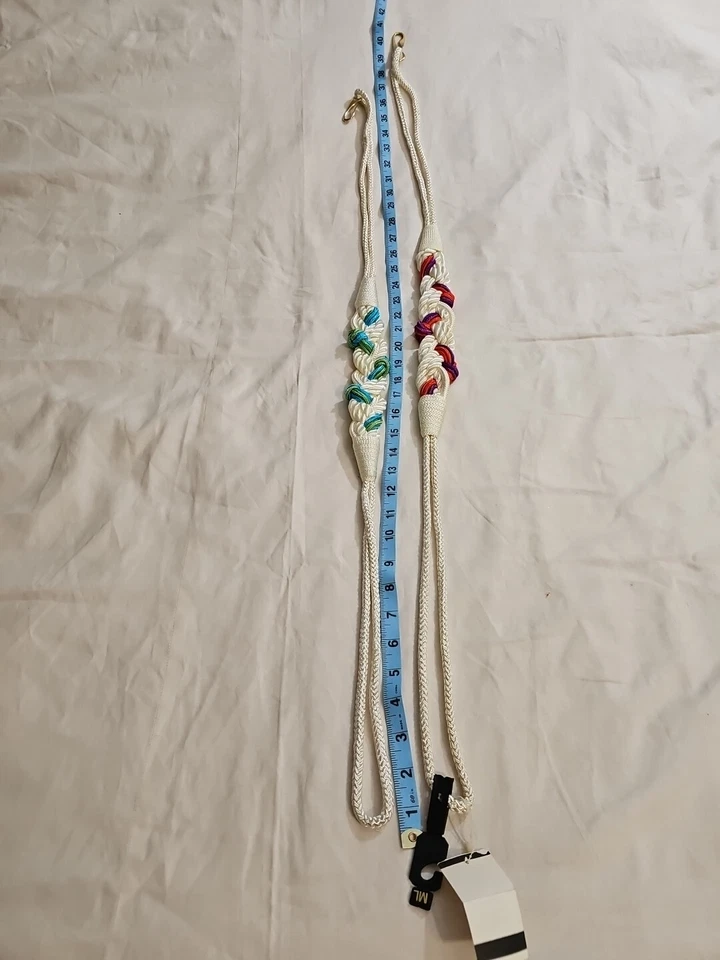 2 80's Vintage Belt Braided Nylon Rope Sz M/L  White Red   Purple / Blue Green - Image 3 of 4