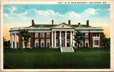 Lake Geneva WI W W Shaw Residence Postcard used 1924