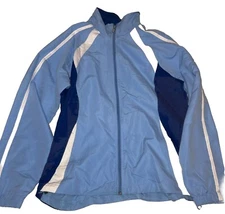 VTG East West Jacket Womens Size L Blue Windbreaker Full Zip Mesh Lined Light