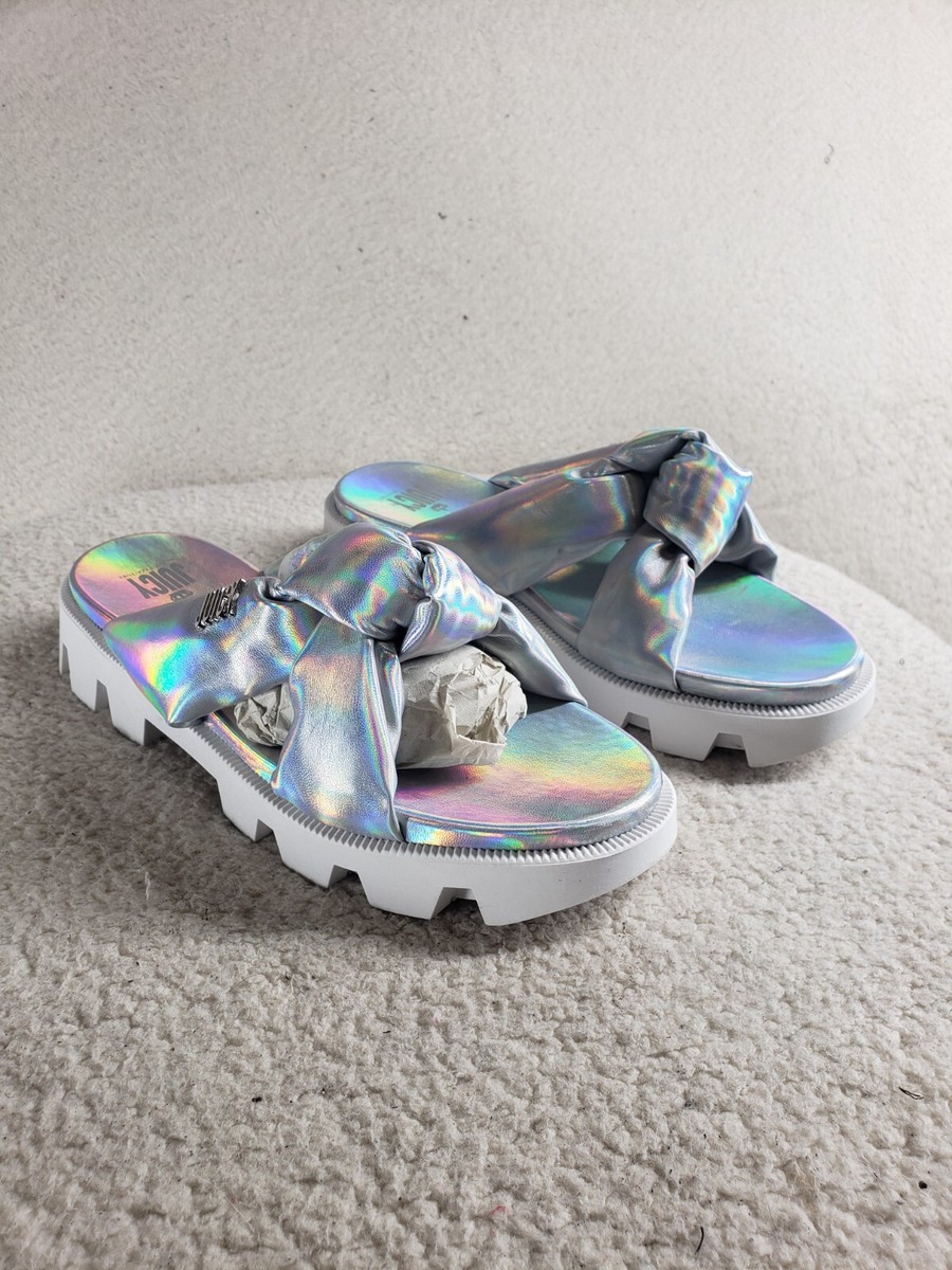 Juicy Couture Unicorn Women Sandals 11 Silver Knot Slip On Chunky Flat Shoes