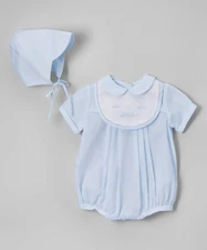 NWT Petit Ami Blue Sailboat Bib Romper 6 Months 6M Hat Baby Boys Bubble 3pc