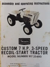 Sears Custom 7 Garden Tractor & Engine 3pnt Owner & Parts (3 Manual s) 917.25480